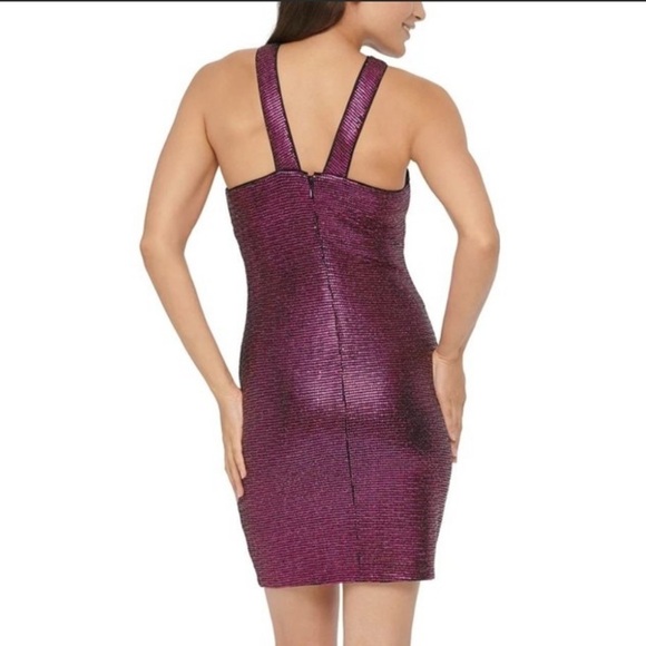 #26 Guess | NWT Crisscross Keyhole Sequined Pink Bodycon Mini Dress Size 2 - Picture 2 of 9